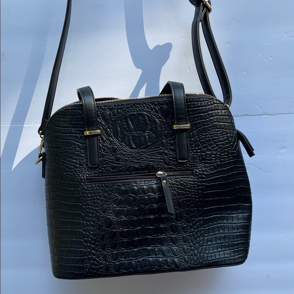Elegant Shoulder/Handles Black Embossed Women's Bag